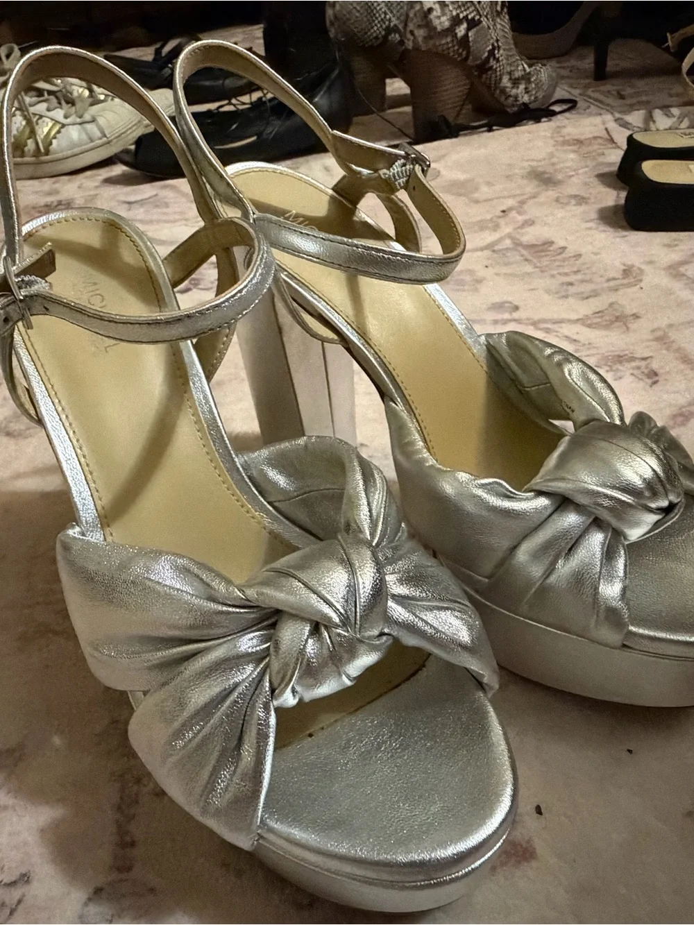Michael Kors Silver Knot-Front Platform Slingback Heels - Worn once!!”